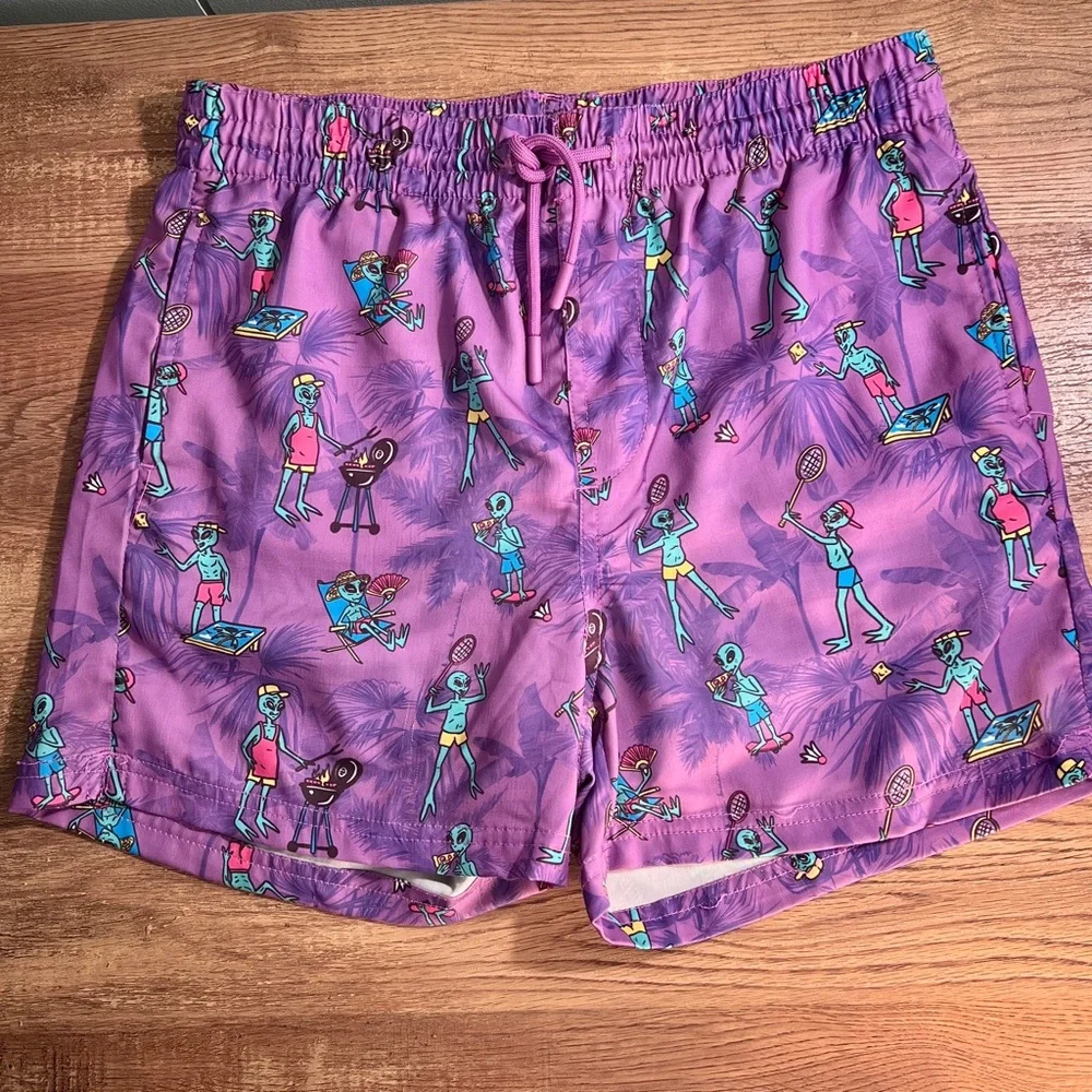 Kids Swim Trunks with Fun Print - Alien Purple.‎ Compression Liner